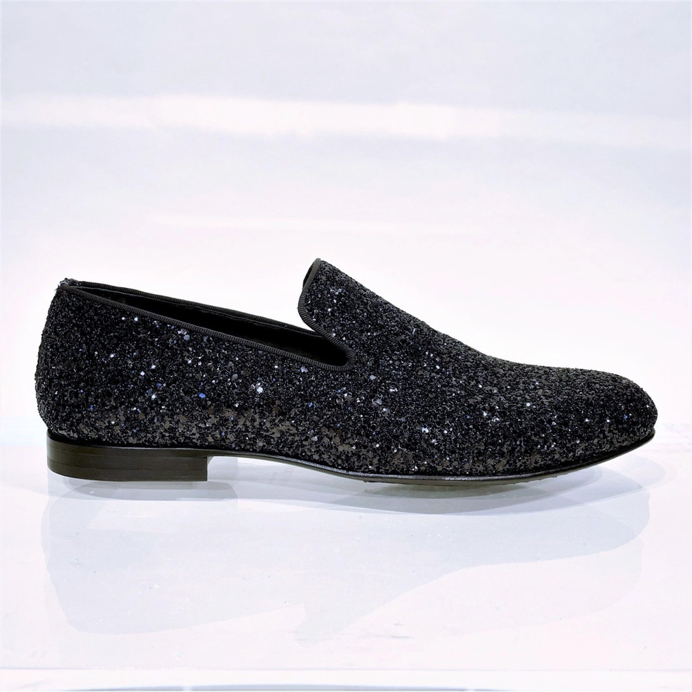 JIMMY CHOOSE BLACK GLITTER LOAFER